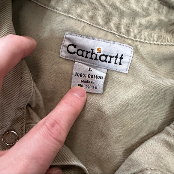 Carhartt Tan Cotton Long Sleeve Pearl Snap Western Work Shirts Large 2 Pack - Picture 11 of 12